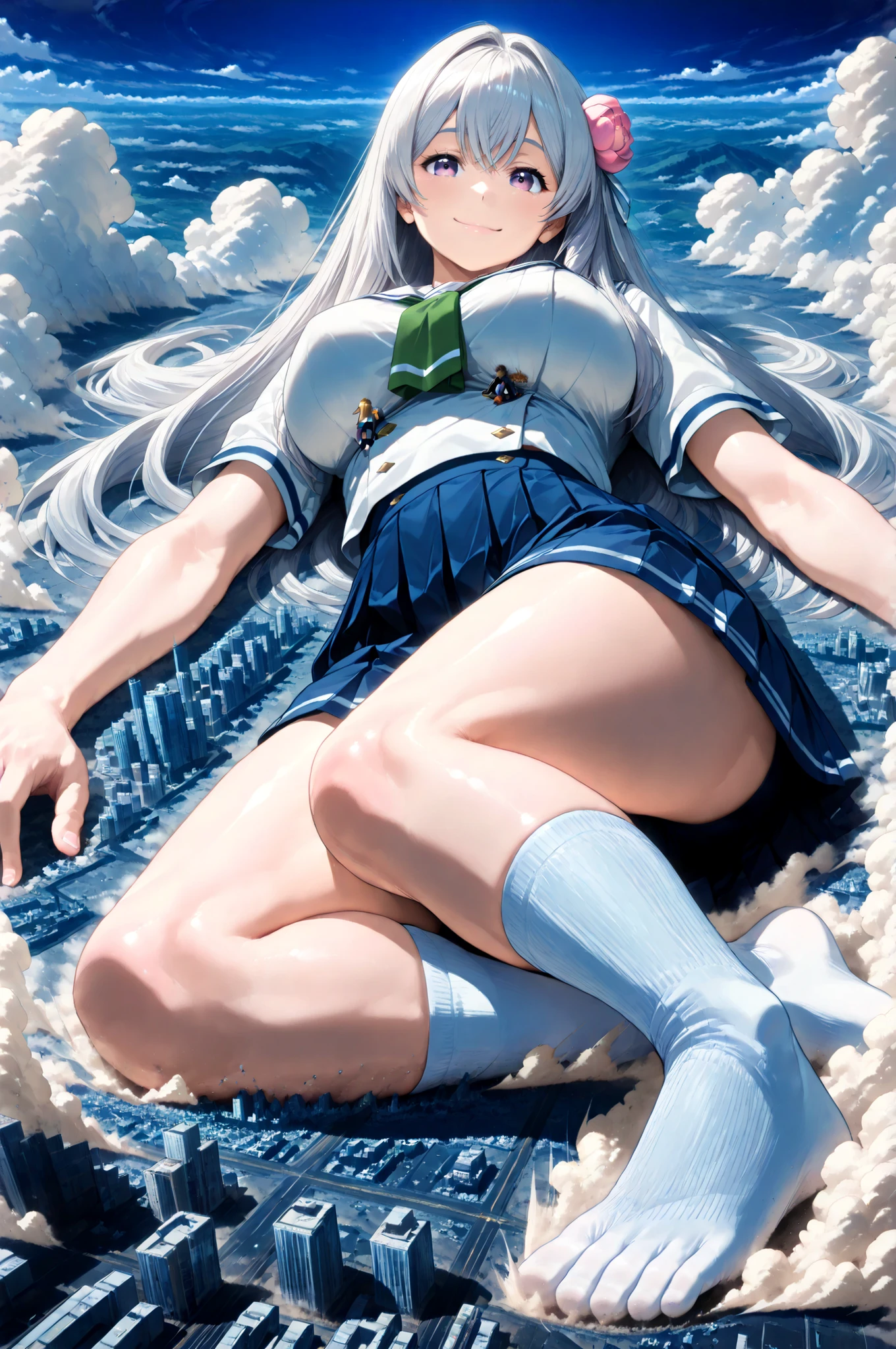 ((lying on the ground super close super close big boobs super close hands super close)), Twins Clones crowd, Yuri Hug,
(very super big breasts, moist female body, beautiful skin, Clothed woman, summer schoolgirl uniform, miniskirt, white socks, Rin々Shikumo's smile is cute smile),
(((super yotta over size giantess:1.3))), ((Extremely detailed and ultra-fine ultra-tiny cities, collapsing city, Dust cloud, Catastrophic World Collapse Depiction)), Outdoors(From directly below the giant:1.3),
(Super quality Best masterpiece, Highest image quality, super high resolution, Super precise real art quality, daylight, Very accurate RAW correction), best quality, The sky is high,
((accurate 3Point perspective drawing, Very Accurate Perspective Depiction, Ultra-wide field of view, the closer it is, the more super huge depiction)),
Rubble Mountains, Tsuchi-Tsunami, The ground rolls up, (((A sense of dynamism that destroys, Depiction of a Super Giant Woman with More Super Huge Impact))),