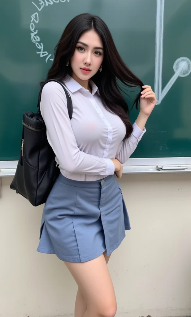 See-through purple polo shirt、Transparent nipples、Big Tits、See-through pantyhose、Transparent pantyhose、classroom、On campus、School、Pussy line、Bite、Spread your legs、Purple Hair