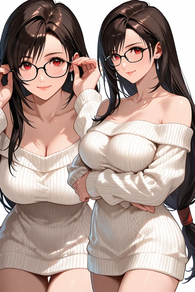 ２D anime painting。Side angle cleavage gaze。Short Up。Confused eyes、blush、smile、looking at the camera。Sexy pose。A demon wearing glasses。