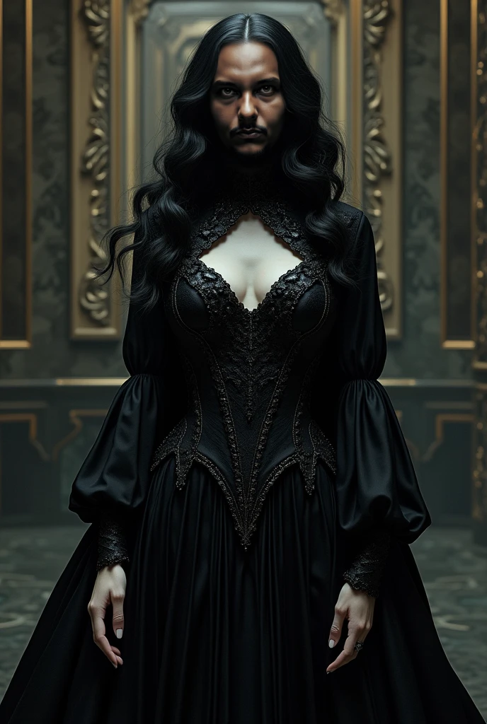 A gothic chuca, with black hair and a big busty girl, to show some of his personality