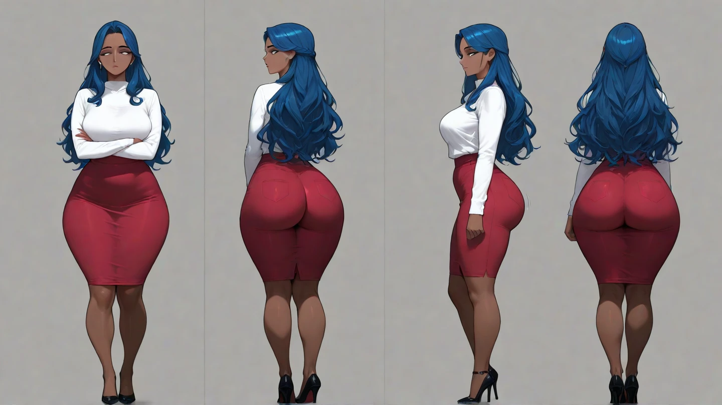 ((masterpiece)),(((best quality))),((character design sheet)), ((full body view)), Asian American milf with absurdly huge tits wearing mom jeans and low cut shirt:1.3, Asian milf with skinny flat waist and juicy ass, shiny skin, scribbles and marks,(puffy lips:1.4), rough sketches, pose, 8k,16k, ( background, white background: 1.3), tanned skin, sky blue eyes, big puffy exaggerated lips, huge lips together in small smirk, wide cheekbones.