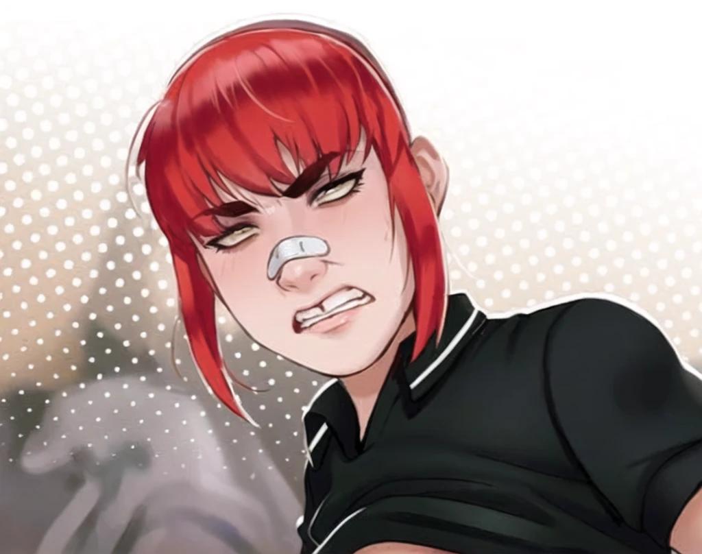 Young Makima from Chainsawman , With a rude look,wearing a sexy black turtleneck,black skinny leggings, High Black Shoes, black belt on the waist,black choker around the neck, Poses passionately rolling her eyes and sticking out her tongue,Drooling
