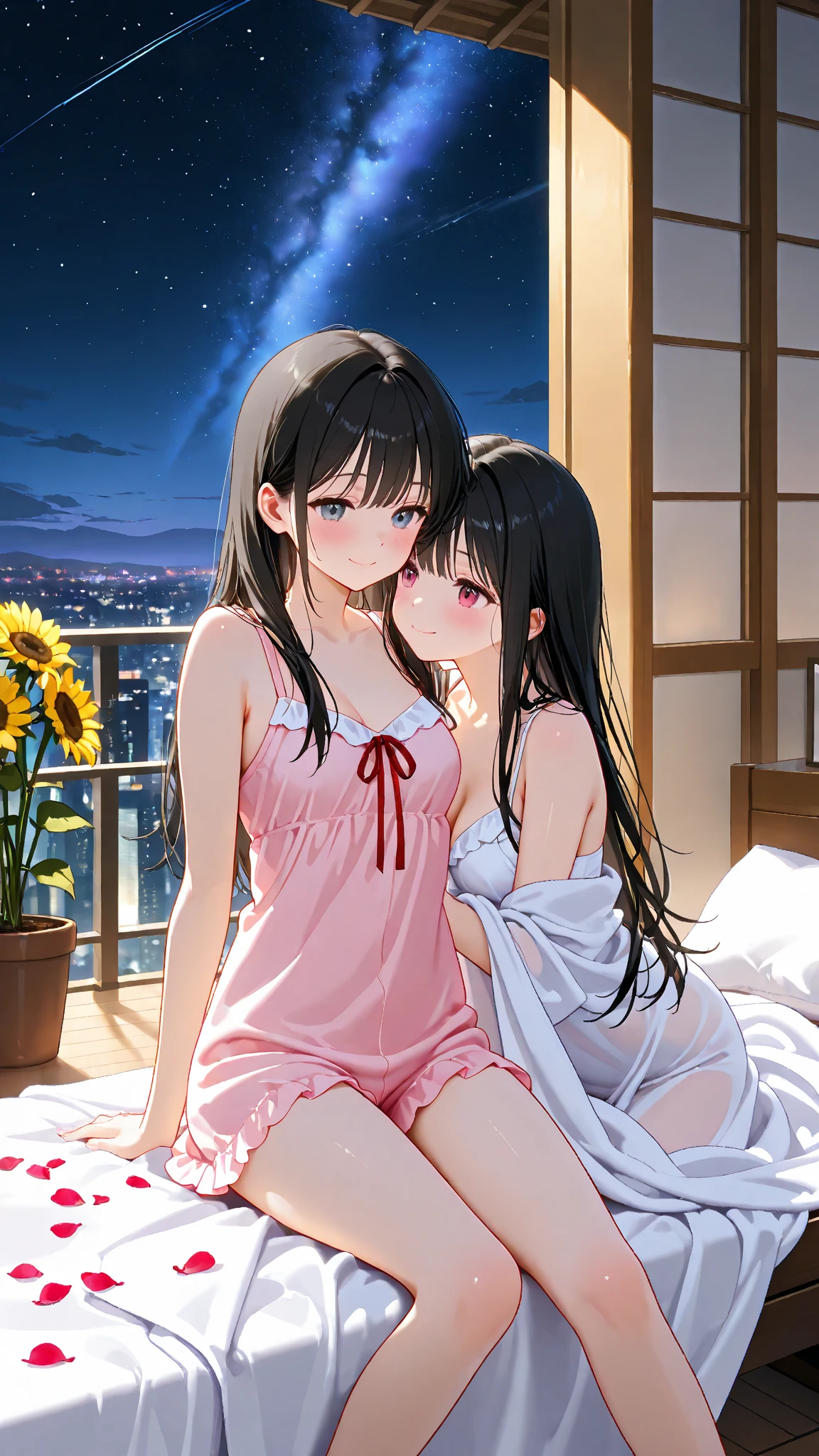 Sisters having a nighttime bedtime
