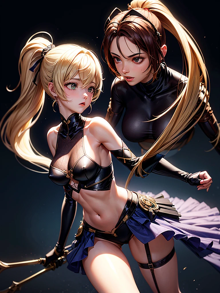 Character from league of legends fighting each other, while just in underwear, sexy look, naughty look, thigh highs, busty, ahri, zyra, leona, sona