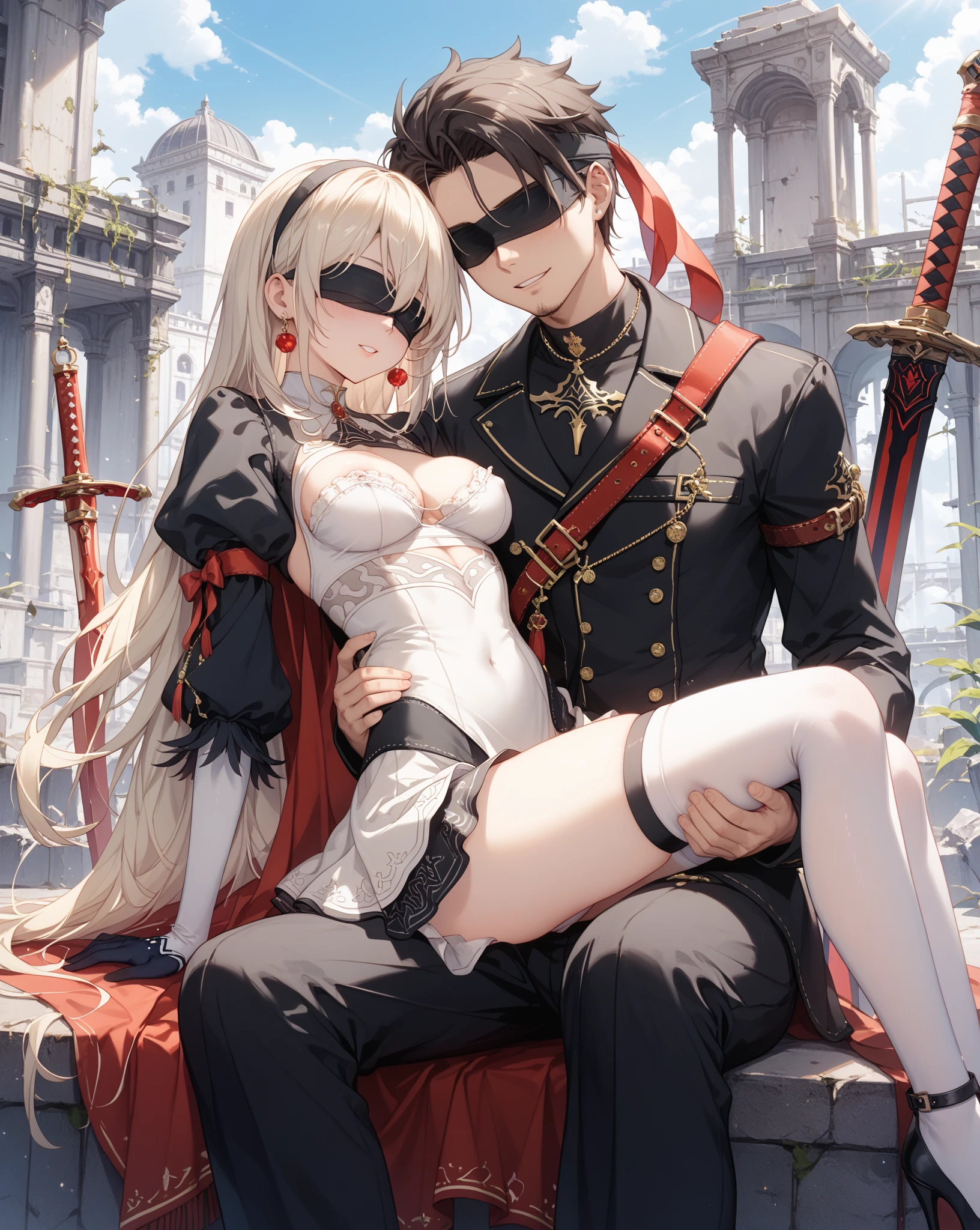 (Enrich your images,Masterpiece-level quality)Beautiful 8K CG artwork,Goddess-like posture,Kneeling exercise,Slim and soft, (((1man and 1girl,:1.3))),(Translucent skin,White blonde,bob cuts,the skin is fair and juicy,,1.3),Outlook Part 1.2x Enhanced silhouette effect,background slightly blurred,In flowering meadows,Temptation of attractive and voracious feet、Clothes that show body lines,blush,Wheezing,Trance,Poroli,My breasts are being squeezed violently from behind,Plug-ins,Innocent smile,Desert Oasis,Marry the King of the Desert,Delicate veil of white lace,a canopy bed,The fountain, (1man: a handsome,Red-headed devil、Pointed ears、Sunburned skin、Amber eye-like appearance、Black horns grow from the head、Musculoskeletal augmentation々ごついember、Wearing a loose-fitting white T-shirt、 emberの:1.1), (white short pants,Black knee-high boots,Gold thread edging,Loose and obliquely lowered belt,Open tube top with back,The details are intricate and exquisite,White blonde、bobhair、red eyes、The human、teens girl:1.1), (He is grabbing a girl's chest:1.3) ,(In the bedroom at midnight, on the beds,Moonlight), the kiss、a couple、a couplethe kiss、Romance、ssex、Have 、グチョグチョにWet pubic area、insert 、、Overflowing、Full body painting,(一人の女の子と一人のember,Having :1.5),(ember, emberの,Rubbing the girl's boobs:1.2),Cheek dyeing、gasping face、embarrassed、boredom、begging、Unhappy、Greedy expression,グチョグチョにWet pubic area、 xen、Open your crotch wide、Cowgirl、Fluttering chest、Lace underwear、Take off your underwear、Show panties、Plug-ins、penetrated by genitals、grope the breasts、Sheer nipples、Lace underwear、Pulling down your underwear、Wet pubic area、suck penis
