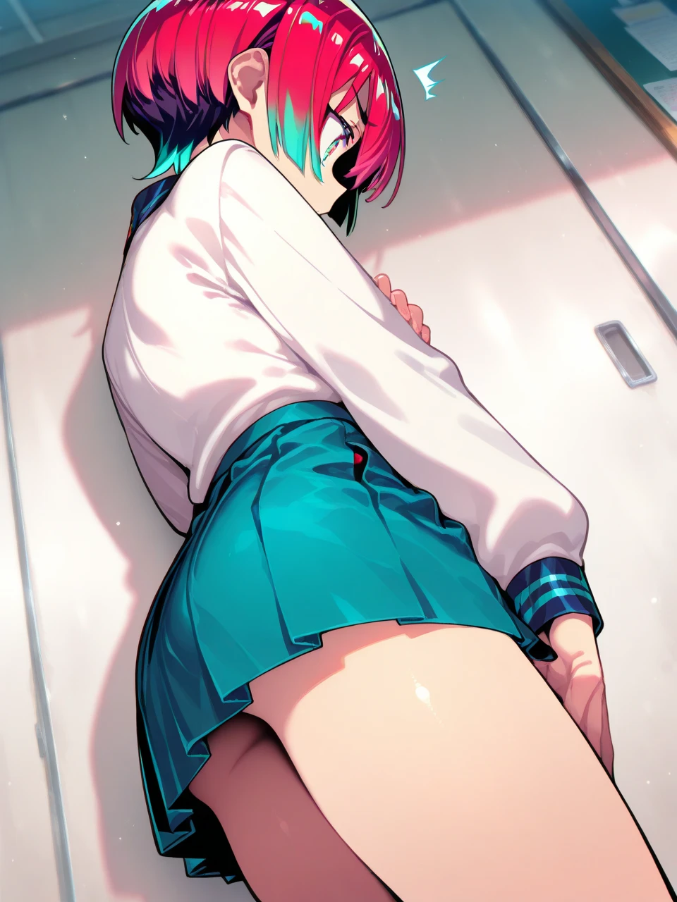 anime art, punctuation_9, punctuation_8_High above, punctuation_7_High above, punctuation_6_High above, punctuation_5_High above, punctuation_4_High above, toga himiko, breasts big, She is 24 years old, stylised_3, ,,, yellow  eyes , , , , _, , His usual outfit consists of a simple seifuku with a very short Kansai collar and a wet shirt.., translucent texture., with the eyes showing a little., both the short skirt showing thinness, translucent white panties and small, transparent dark blue shirt with double white trim, very small, which is combined with a red scarf that she ties loosely at the bottom almost falling down. What's More, She wears a small beige cardigan with a small hem and cuffs. , and pockets on both sides, the one on the right shows a series of trinkets on a keychain or on a cell phone strap. She wears black knee-high socks and dark brown school shoes... fundo cinza, the view would be of her from the shore and a view below her, your ass would be too big and your panties would be too thin, the poico skirt covered, and she was&#39;She is not wearing a bra under her see-through t-shirt, making your nipple appear, larger and more visible breasts, much more transparent music, more apparent and voluminous intimacy
