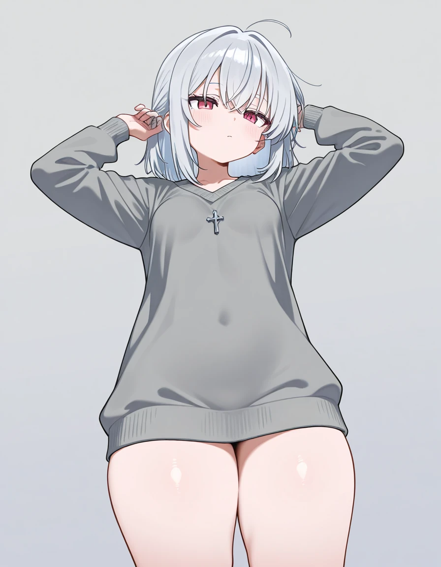 ((Best quality)), ((masterpiece)), (detailed), 1 girl, excited face, hard breath, White hair, Blue eyes, ((beads of sweat)), Without clothing, NSFW, Very red face, (Detailed ass)