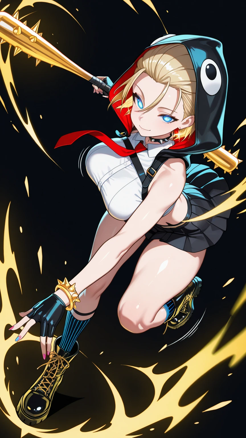 Eyes Wide Open、Shirt torn lengthwise、Torn mini skirt、Unstable thoughts、Desire to dominate, Interpersonal、Sideboob、knife、Hall々Stand with、Heavy breathing、Scream、Lots of sweat
