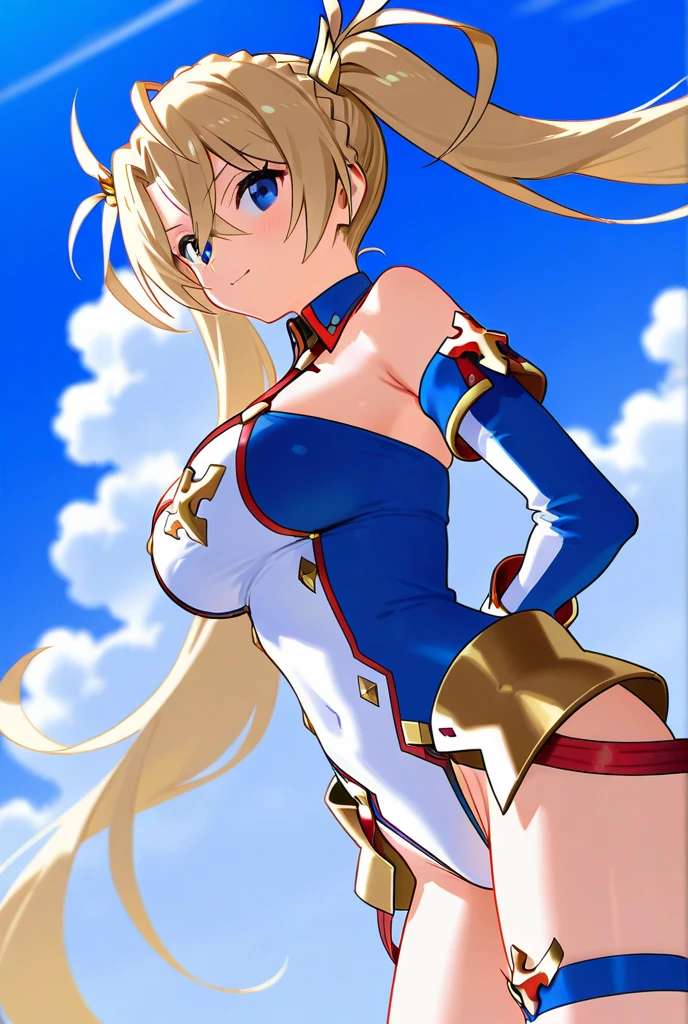 masterpiece,(ultra-detailed),1girl, mysterious heroine xx \(fate\), smile,open mouth, shrug, blue jacket, thigh strap, large_breasts, ocean, splashing, blonde_ponytail, ahoge, open_legs, 1girl, 18 year old female, Fate Grand/Order, anime style, ultra realistic, high detail, sexy pose, sexy, beautiful, exposed skin, slender, skinny, exposed breast, breast, nipples, nude, nudity, absurdres, high res, ultrasharp, 8K, UHD, retina, masterpiece, accurate, anatomically correct, perfect anatomy, textured skin, super detail, high details, high quality, award winning, best quality, high res, looking at viewer, detailed eyes, four fingers and one thumb per hand, perfect hands, perfect finger, two arms only, no clothes, revealing, blonde hair, blue eyes