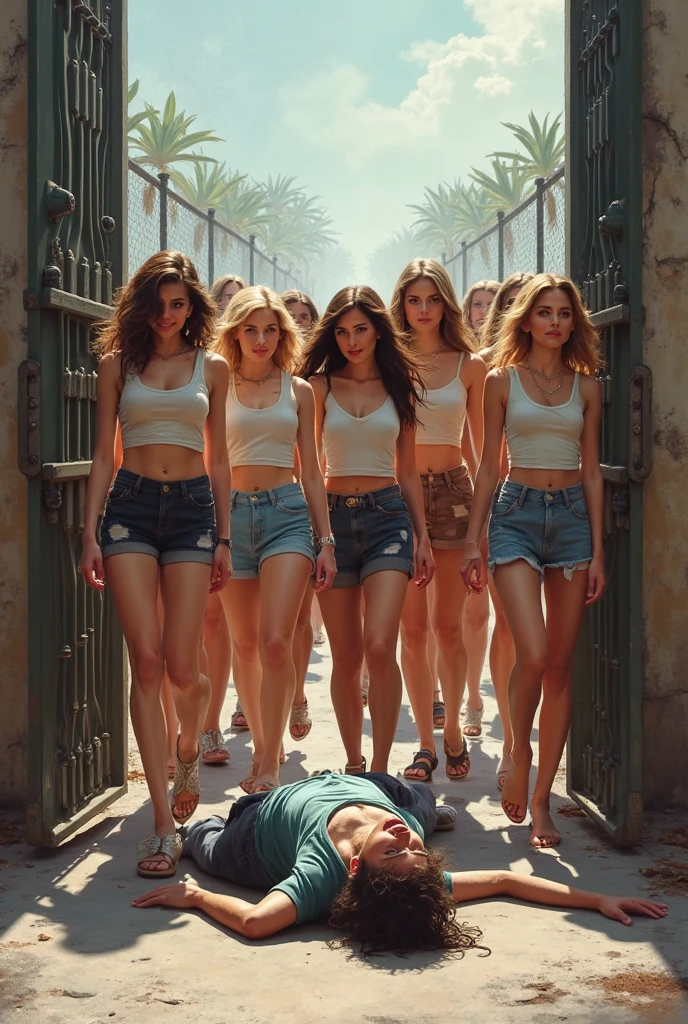 The image shows a scene in an airport with many very beautiful female travelers of all ages walking back and forth, award winning, best quality, highres, 16k, high quality, anatomically correct, masterpiece, (they all dress in thongs, strings, underwear, blouses, t-shirts and jackets), (suitcases),