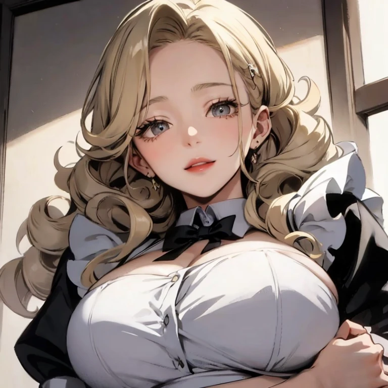 (cowboy shot: 1.5), (white background, simple background: 1.5), (masterpiece:1.5), (big breasts: 1.5), (1 girl: 1.5), young woman, (Beautiful Girl:1.5), (extremely detailed and delicate anime face and eyes:1.5), whole body, (natural light, HDR, extremely details CG:1.3), (dynamic posture:1.3), {correct body anatomy}, (wide hips: 1.3), (perfect hands: 1.5), single focus, toned body, Beautiful Lips, thick lips, {surreal}, {correct posture}, {minutes details}, {detailed body}, {detailed clothing}, (Bright Eyes: 1.3), (cleavage: 1.3), {accessories}, {sexy}, (black wafuku: 1.5), (black school uniform: 1.3), (Short navy blue blazer: 1.5), (black blouse: 1.3), long sleeves jacket, (short skirt: 1.3), skirt, (bowtie: 1.3), hairclip, jewelry, earrings, (black thighhighs: 1.5), loafers, (serious look: 1.3), (long hair: 1.3), (permed hair: 1.3), (olive hair: 1.5), (olive hair: 1.3), (braided ponytail: 1.5), (open forehead: 1.5), glowing hair, (bright lilac eyes: 1.3),