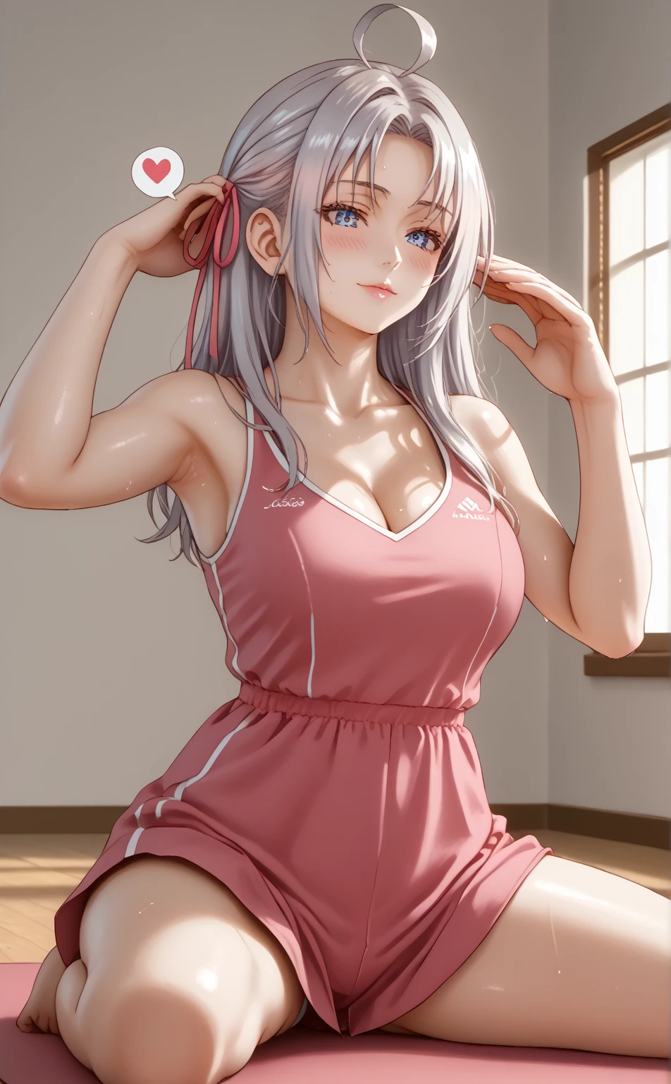 realistic portrait、perfect anatomy、european young woman、Ash Blonde Girl、loosely tied braids、very realistic face、ultimate beauty、slender body、skin like snow、、fascinating butt、Awkward ass、(((White tank top and red T-back)))、highest quality、High resolution、High resolution、cinematic lighting、professional photographer
