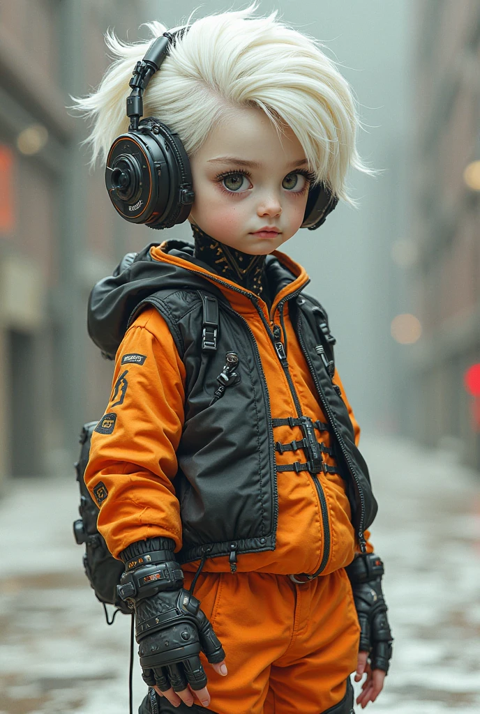 white,totally white,pastel colors,hachures,chibi style, 1 cute little baby boy with techwear clothes, papercute background