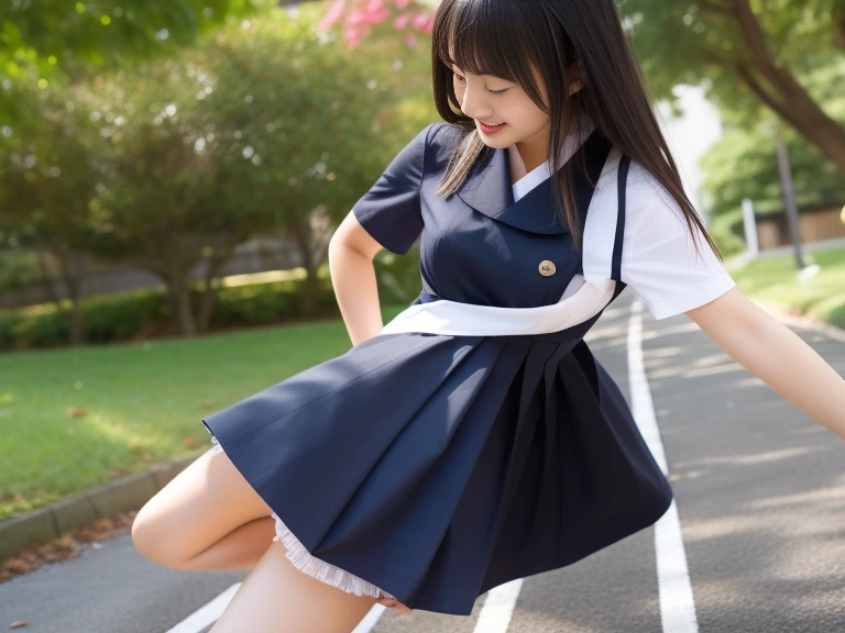 Image in ultra hd, perfect anatomy, please fix bad anatomy, please fix bad finger, please fix Extra finger, Japanese school girl, thigh high socks cover the thigh, Ass exposed, pubic little bit exposed