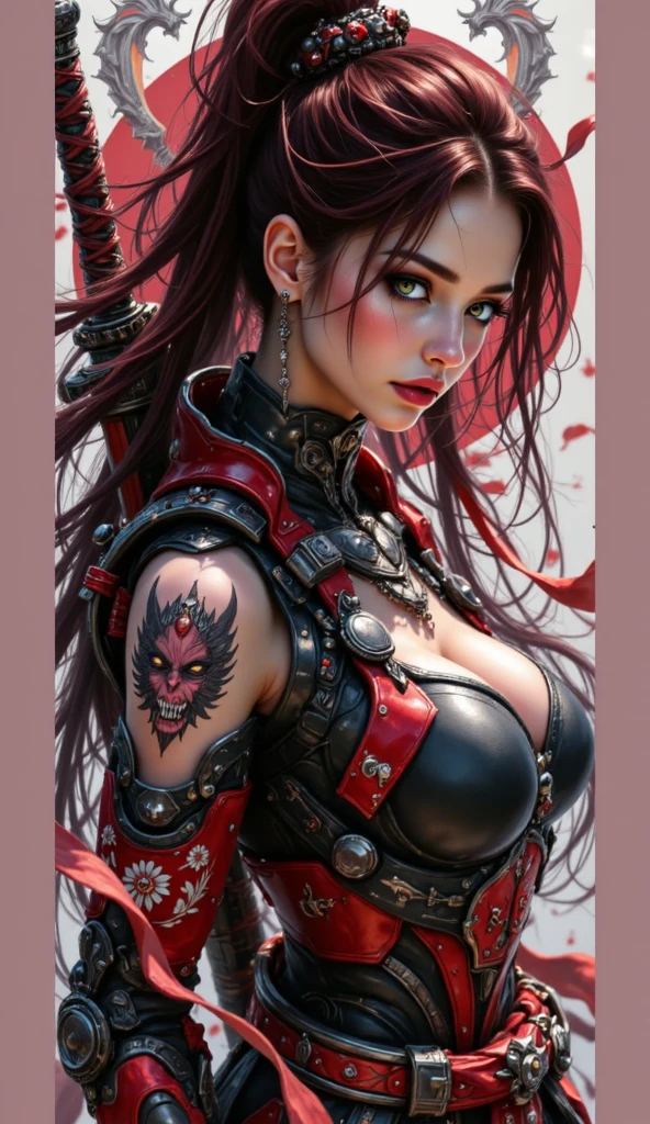 <lora:edgIndonesianDollLikeness:1.00>, edgIndo_woman,edgIndo_face,edgIndo_body , Style-GravityMagic, portrait, looking down, solo, (full body:0.6), detailed background, detailed face, (<lyco:CulturePunkBundle-000007:0.5>, zulupunkai, zulu theme:1.1), pale complexion, crimson hair, evil blood sorcerer, scarlet clothes, smirk, crimson glyphs floating in the air, crimson color scheme, blood spatters, blood-red flames, in background, surrounded by red haze, nighttime, cinematic atmosphere,