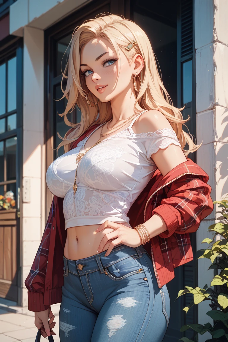 I want to create an anime girl character whose physical stats are as follows Height (approx.) in centimeters- 170 cm
in meters- 1.70 m
in feet inches- 5’ 7”
Eye Colour Hazel Brown
Hair Colour Blonde
Age 32 years
Religion Christianity
Bust Size: 34 inches (86 cm)
Waist Size: 26 inches (66 cm)
Hips Size: 36 inches (91 cm)
Bra Size/Cup Size: 34C
Feet/Shoe Size: 8 (US)
Dress Size: 6 (US)
Nationality: American
Race/Ethnicity: White (French Canadian, German, and Irish)