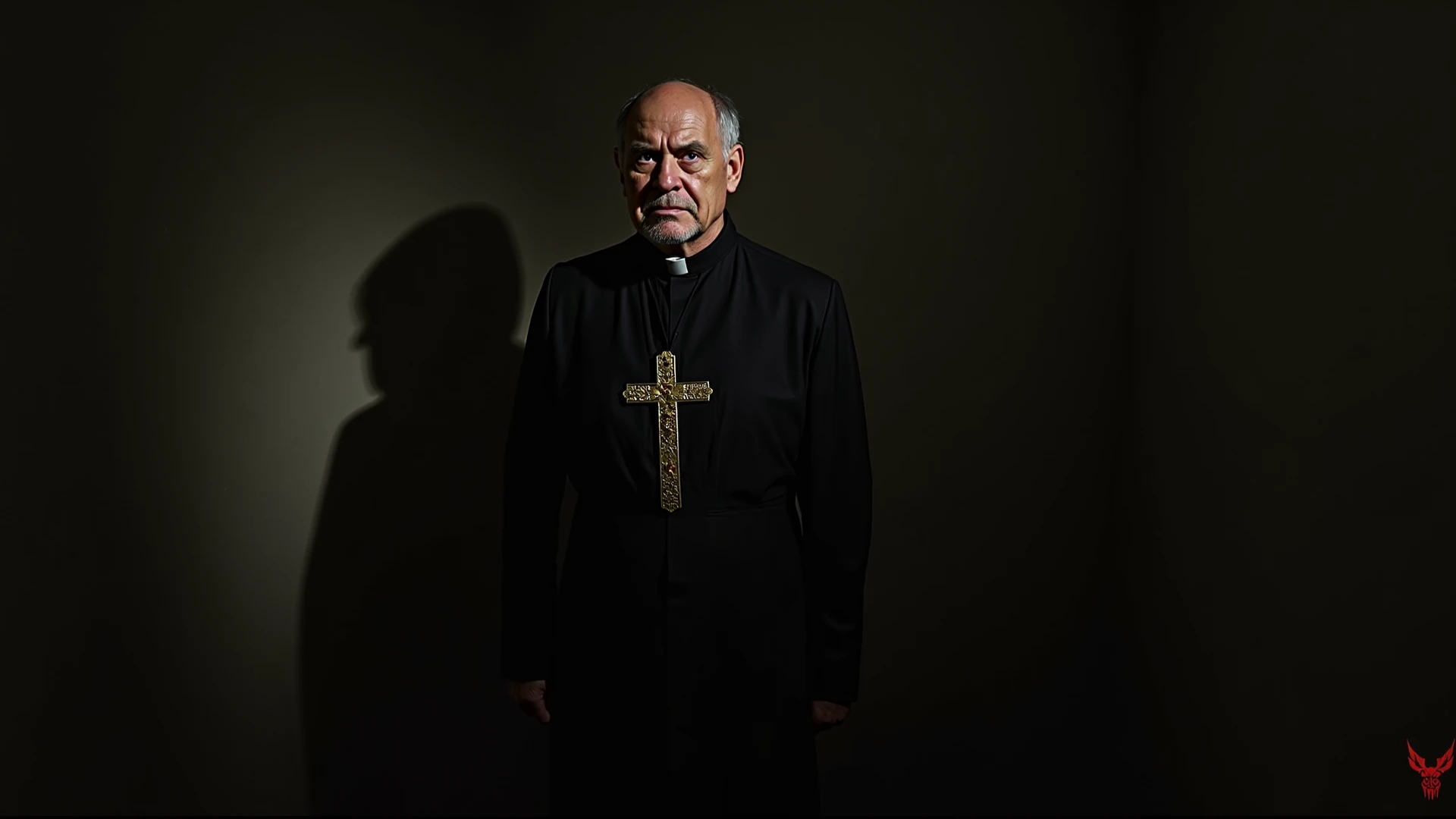 old priest with cross around his neck in a curch, ultra realistic, ultra detailed, cinematic lighting, highly detailed, breathtaking, photography, stunning environment, wide-angle, <lora:SDXL Horror Style:1> sdxl horror style,
