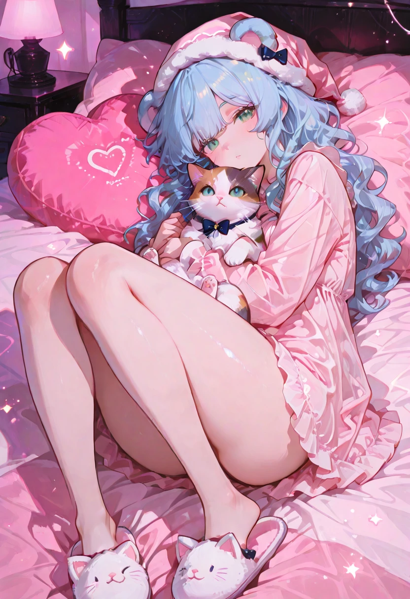 1girl in、A smile、A delightful! Cute underwear、(small tits)Cat's ears、s asleep、Sleeping in large letters、