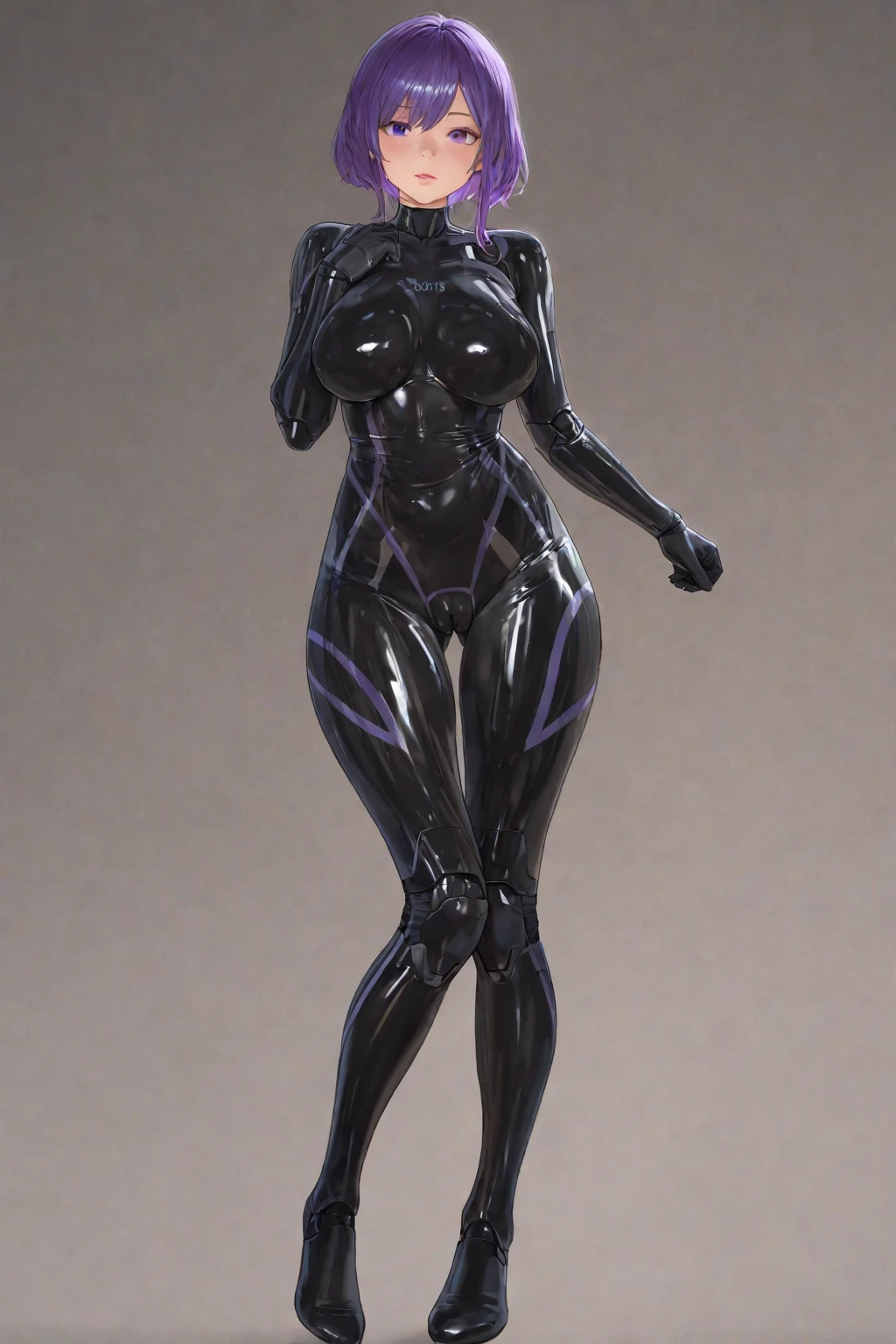 Uma mulher em um espartilho roxo posa para uma foto, decote exposto, silicone belos seios, figura voluptuosa, cabelos brancos , fotografia, realismo, detalhe, Sindell trava batalhas mortais, hiper HD, cartaz para, master part, Background gray and smoke,