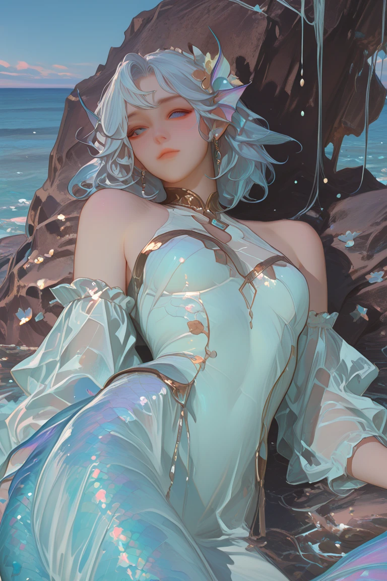 Goddess of the ocean. Blue skin tone. NSFW. Anime style