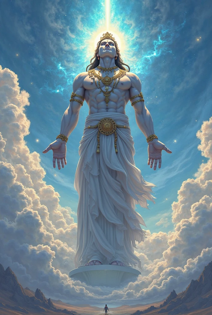 god apollo, glare eyes, background with sun, in the sky


