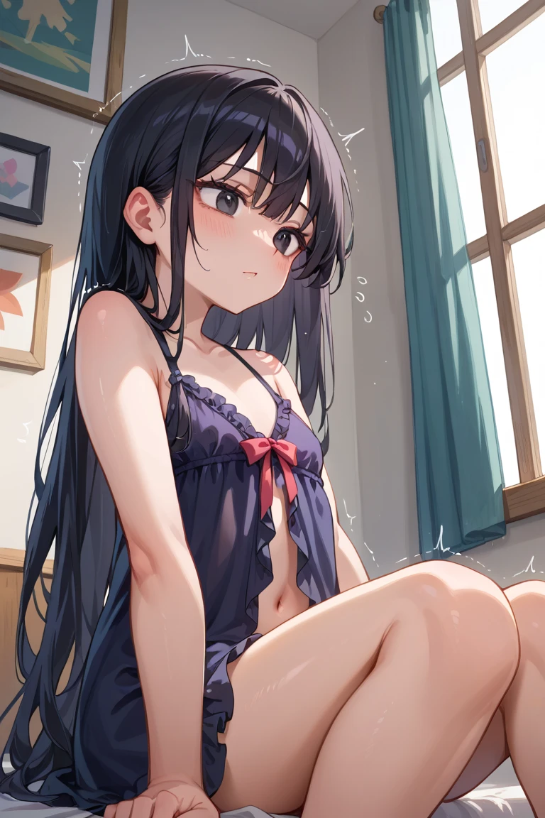 (8K、Raw photography、top-quality、masterpiece:1.2)、(Baby face、Round face:1.3)、(poneyTail:1.3)、nakano azusa, 1girl in, Sakuragaoka High ,student clothes,Underwear、cleavage of the breast、all-fours、ultra-detailliert、超A high resolution、see the beholder、beautifull detailed face、Constriction、(Slim waist) :1.3)、Beautiful detailed skin、Skin Texture、floated hair、profetional lighting,((Light blue underwear))、(((Wet underwear)))、Cotton panties、Sit on the bed、small dark room