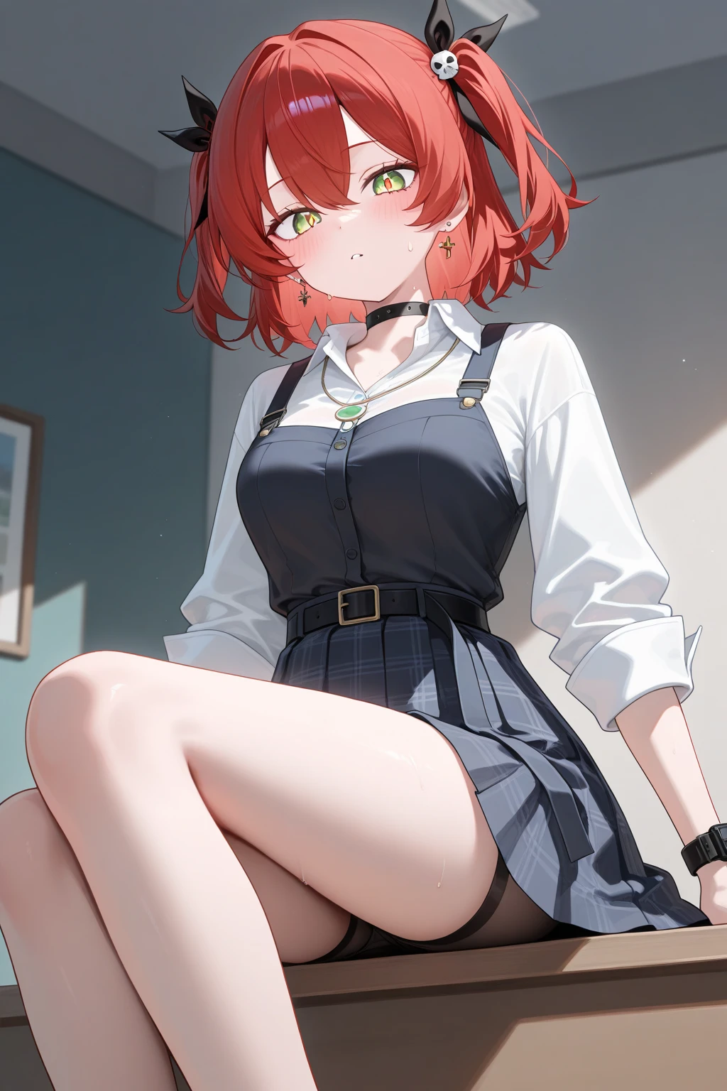 Nakano Yotsuba(The Bride of Fifths)、1girl in, ​masterpiece、top-quality、NSFW, anal、 orange hair, green hair bow, yellow sweater, black blazer, Shining eyes、