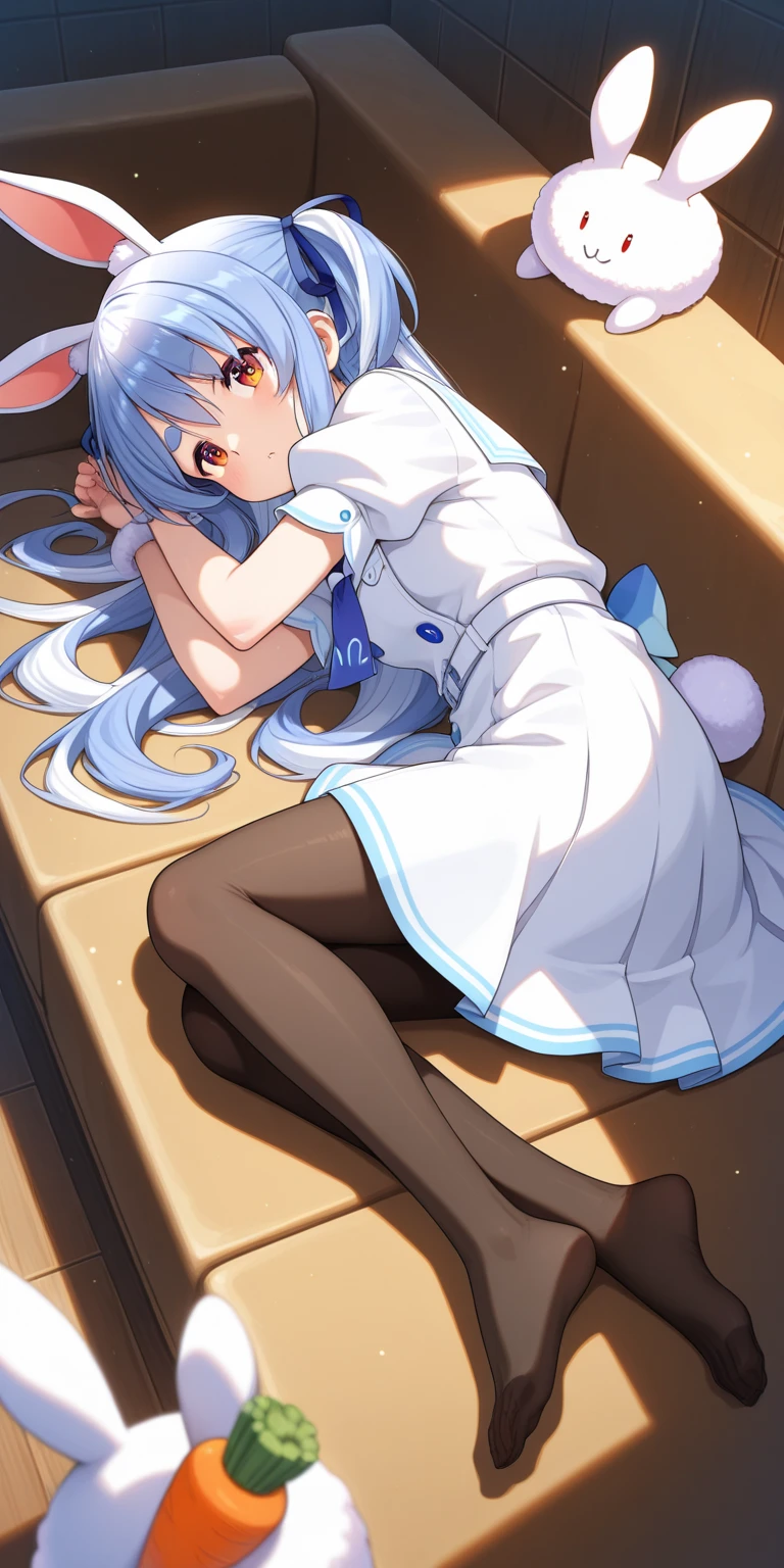 The fairy lay on the stone table，Raise your hips，Bend your legs，(JK school uniform)，(white stockings)，(Masterpiece:1.1), (Best quality:1.1), Break [Blue:Pink:0.5]，(Look up),dynamic angle,Super meticulous,illustratio,closeup cleavage,Looking directly at,1girl,(fanciful:1.4), --auto
