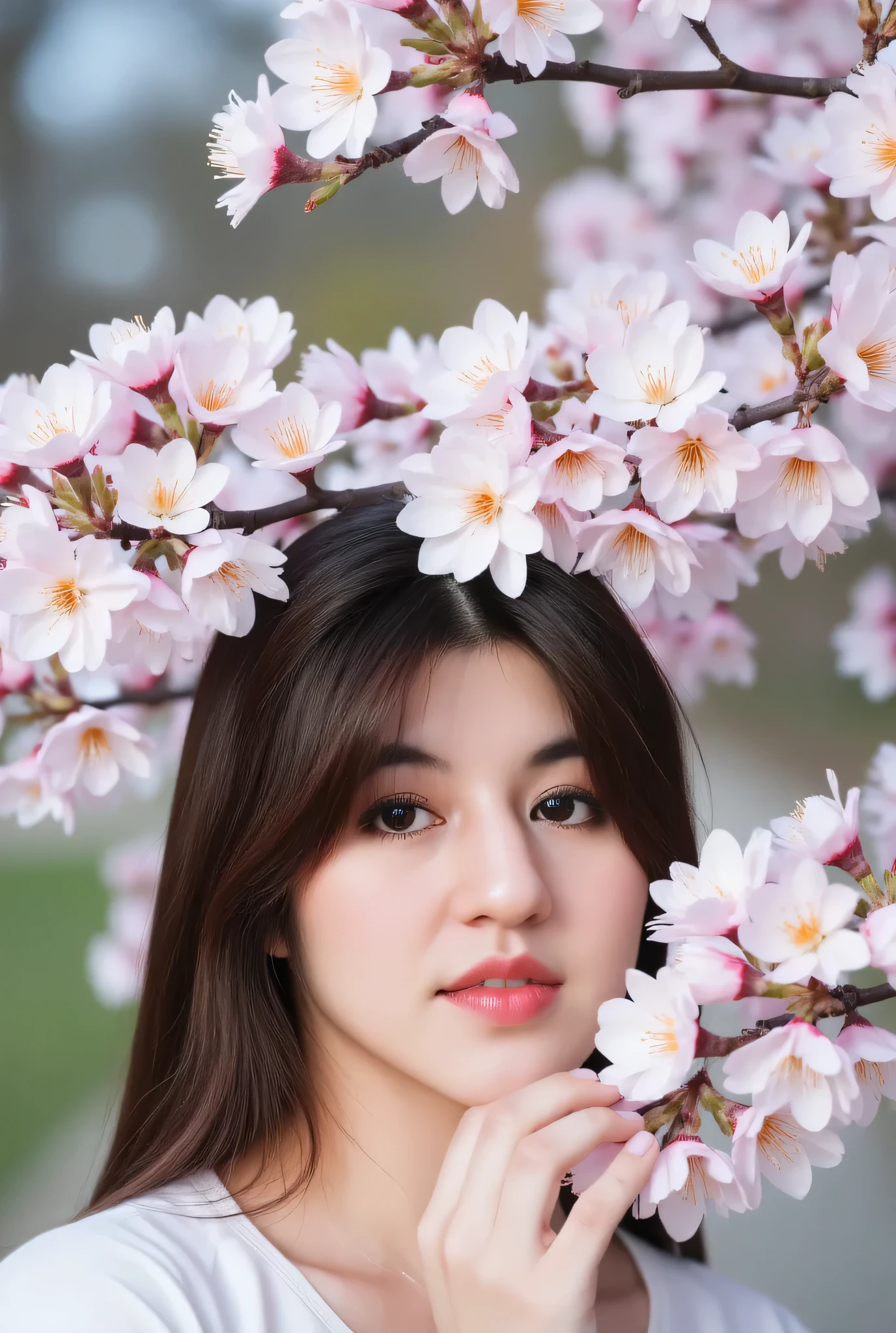 16k, best image quality, highest resolution, Best Quality, surrealism, masterpiece, High detail, Textured skin - Multiple awards, RAW, f/1.2, Nikon, Fujifilm, movie light effect that won't light up, Like a scene from a movie, 1 girl,flower, cherry blossoms , pale pink and pale blue, Dreamy Romantic Artwork , pale pink, Mysterious Leaves, A playful arrangement,Fantasy , High Contrast , Ink strokes, explosion, Overexposure, impression of purple and red tones , abstract , Brush strokes, Negative Space ,