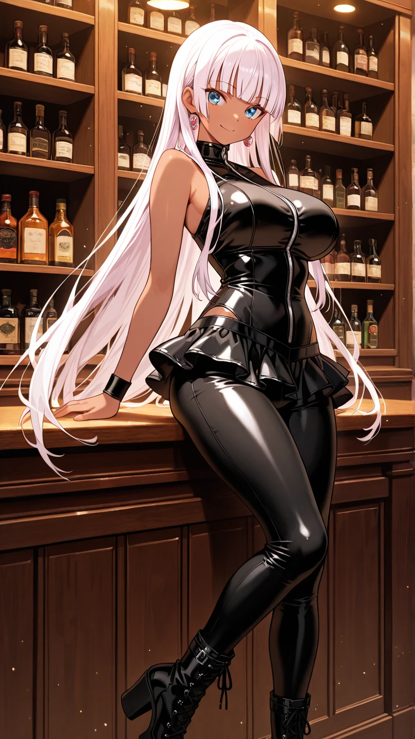 ((Best Quality)), (ultra-detailliert), ((Extremely detailed)), (Beautiful), ((Kawaii Girl)), (two side up hair)、((masutepiece)), ((Platinum Blonde Hair)), Long hair, Hair between eye, Wavy Hair, Long sideburns, Jade-colored eyes, White skin, Colossal tits、(Rabbit ears), Slender body, ((Black Playboy bunny)), Fishnet tights, High heels , ((Casino)), Standing, One Woman, Anime