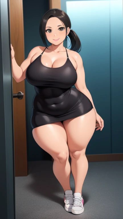 araffe woman in a tight dress taking a selfie in a hallway, tight dress, curvy hourglass shape, tight clothes차림, tight clothes, full body photo, skintight dress, hourglass shape, thin waist and thick hips, Wear simple, tight-fitting clothes, costume photo, thick body, medium body shot, medium body shot, beautiful thick women, Charming and beautiful