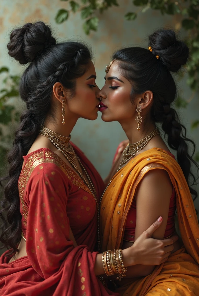 In indian office,2 younger indian lady & 60 yeras old eldery indian lady,total two indian ladies are involving wild kissing,these two ladies wears petticoat and home maded bras with cloths as per image prompt,both of them are kissing each other by raided up their one hand and exposing armpits,These both ladies having super long armpit hairs like rapunzel hairs,As per elderity eldery lady having gray and black mixed armpit hairs since younger having fine black color rapunzel armpit hairs comes from armpit,These super long rapunzel armpit hairs are meticulaiursly braided in to cornror braids like multiple cornrow braids are there in armpits,Since younger the younger lady having huge breast tightend to her home made bra and eldery lady having eldery sagging breasts,however these super breast can be highly visible poppong out from their home made cloth bras,These all three ladies' faces are with showing full of sexual wildness showing out from their faces exact as in image prompt,Their eyes are fullfill with sexual wildness with raping hairs as per the imahe prompt,(Show me their tongues,long tongues:1.0) styled with 100000 liters hair oil,hairs like viscus oiled pulp,slick combed hair lines highly visible,{{{{Ladies wears perfect dresses in perfectt busty}}}},{{{{{NSFW}}}}},{{{{{{Hairs highly soaked}}}}}},{{{Hairs Drenched in water}}}}},{{{slick combed hair lines}}}},{{{{Hairlines reflecting shinning like mirrors with water}},{{{{{Showcase full bodies perfect figures}}}}},{{{{{High resolution perfecr color grading}}}}}},{{{Perfect hair buns on all three ladies exactly in image prompt}}}}}}},((((((((Generate ethnicity as imdian sexy build ladies))))))))),((((((Generate wildness poses where shows the wildness maturity of the sexually wildness and extremly extremly wildness in to hair licking by their tongues exatly as image prompt))))