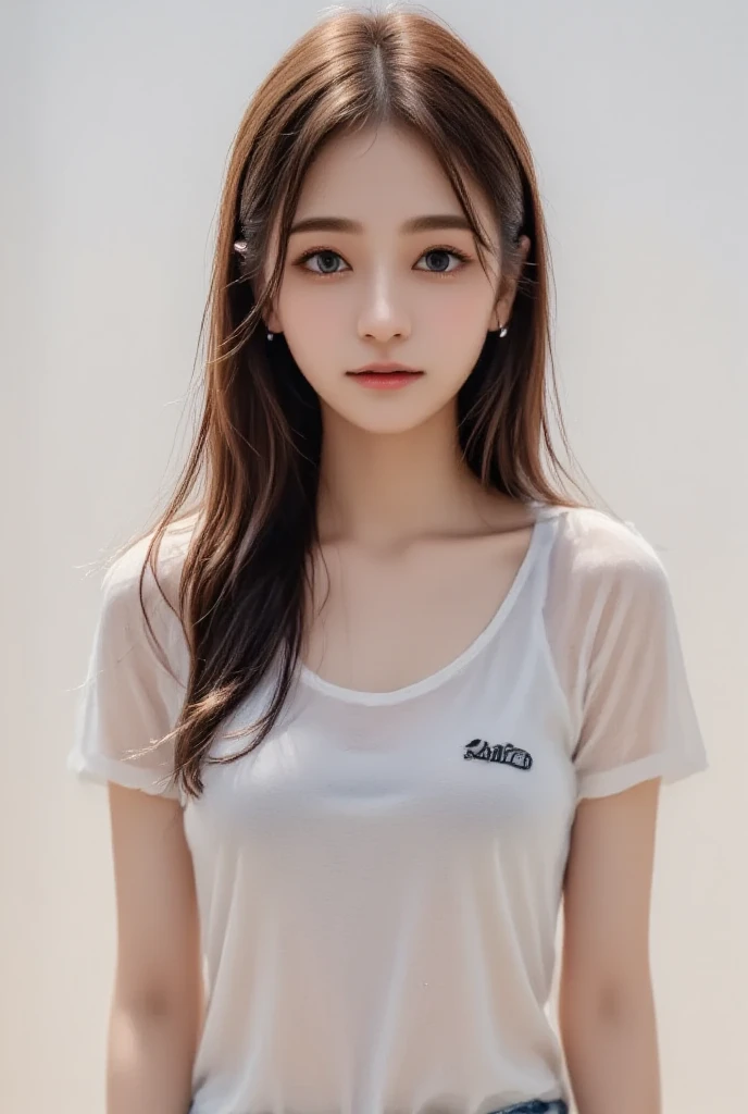 highest quality, Full body portrait, Delicate face, 18-year-old girl, Slim figure, Small breasts, White Crop Top T-Shirt,Gymnasium scene, Hall々Stand with,(head shot:1.5)