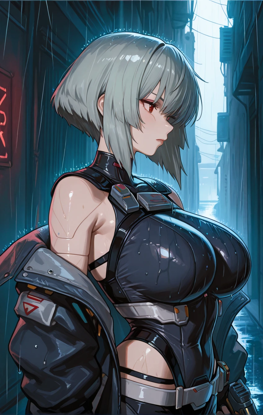 character design,Movie poster style, for a anime cyberpunk film, A man with white hair, The police of the future,set 400 years in the future, ultra - detailed, anime big breast, in the style of Edgrunner, bladerunner,Katsuhiro Otomo, hyper HD, ultra textured, Cinematic, multi view