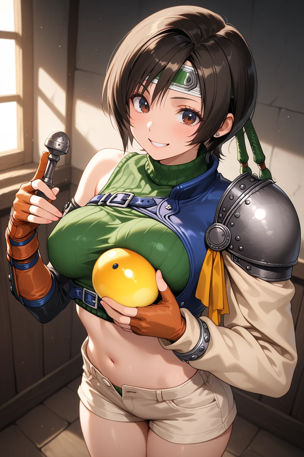 (high resolution, pixel perfect, realistic, gorgeous illustrations), (hyper quality, muste piece, etheric: 1.4), (((((((nsfw, fingering, schlick, masturbation))))))), ((((clothed)))), (((1girl))), tattoo, mature woman, cool atmosphere, black hair, ((((ahg)))), ((((long tongue)))), (((blush))), (((((((muscular))))))), ((thick thighs)), (((wide hips))), ((Big breasts that are about to burst)), fighter, (((woman))), ((((wh_chi_armor)))), ((((bike shorts)))), lewd woman, (shiny skin), sweat, simple background,