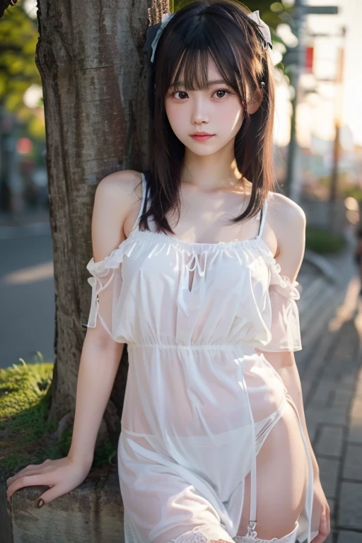 ((of the highest quality, 8K, masutepiece: 1.3, Raw photo)), Sharp Focus: 1.2, (1 AESPA Girl :1.1), (Solo: 1.2), (Realistic, Photorealistic: 1.37), (Face Focus: 1.1), Cute face, hyper detailed face, Small breasts, flat chest, Short messy hair, Small Smile, full nude, (sheer fabric:1.2), (off-shoulder chiffon dress: 1.2), sitting, look back, cafe, flower, Cattleya