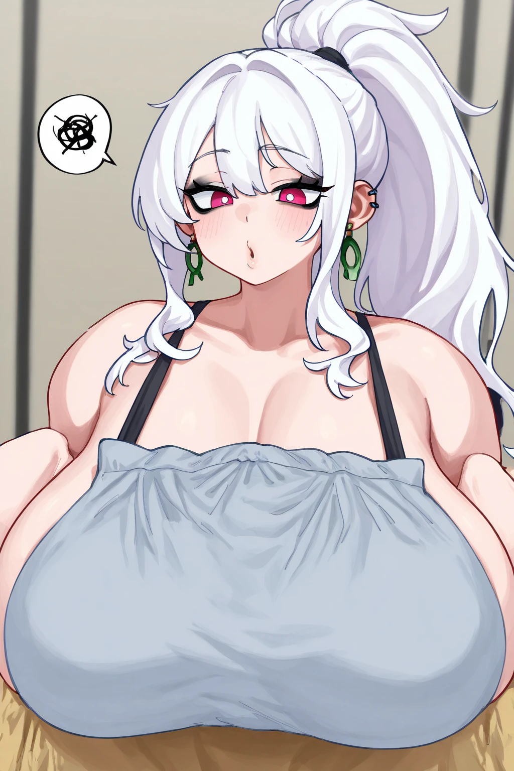 masterpiece, 1 girl, alone, Shortcuts, , Niijima Sae (persona 5)、Big Breasts, Mature Woman, Glare,Sharp eyes, Silver Hair、Lilac eyes, Empty Eyes LoRA / utsurome / Hypnotic suggestion,White off-shoulder sweater,Pink tight skirt, Pose standing thigh sex,Thick thighs, Hypnotic Pendulum,Hypnotic state,Hypnotic stateの目,squint,Open your mouth wide vertically,Oho face,Sweaty,Stuffy stuffiness,全身Sweaty,White off-shoulder sweater,I can see the valley,Put your arms behind your head,Stuffy stuffiness,Steaming,  (Huge breasts:1.4), Putting on a collar,Fishnet tights