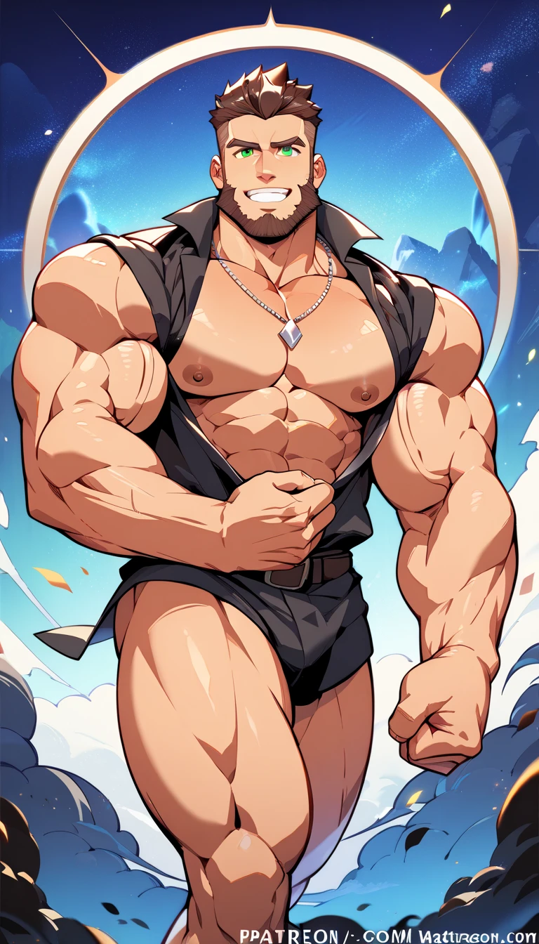 Nappa, Tan skin , male focus, solo,cowboy shot, 1boy, bald, nipples, muscular male, Shy , mustache , abs, grin,black vambraces, veins, pectorals, thighs, black eyes, (best quality, masterpiece) , Cool Pose, Topless, , tail around waist , ((Black micro-thong:_Pattern_designs_thongs_perspire_massive pec_Get wet all over your body)), (best quality, masterpiece) , NSFW , BDSM , Slave , Massive bulging crotch , full Body , Chubby , embarrassed, shamefaced , Spread legs , Hide the hand