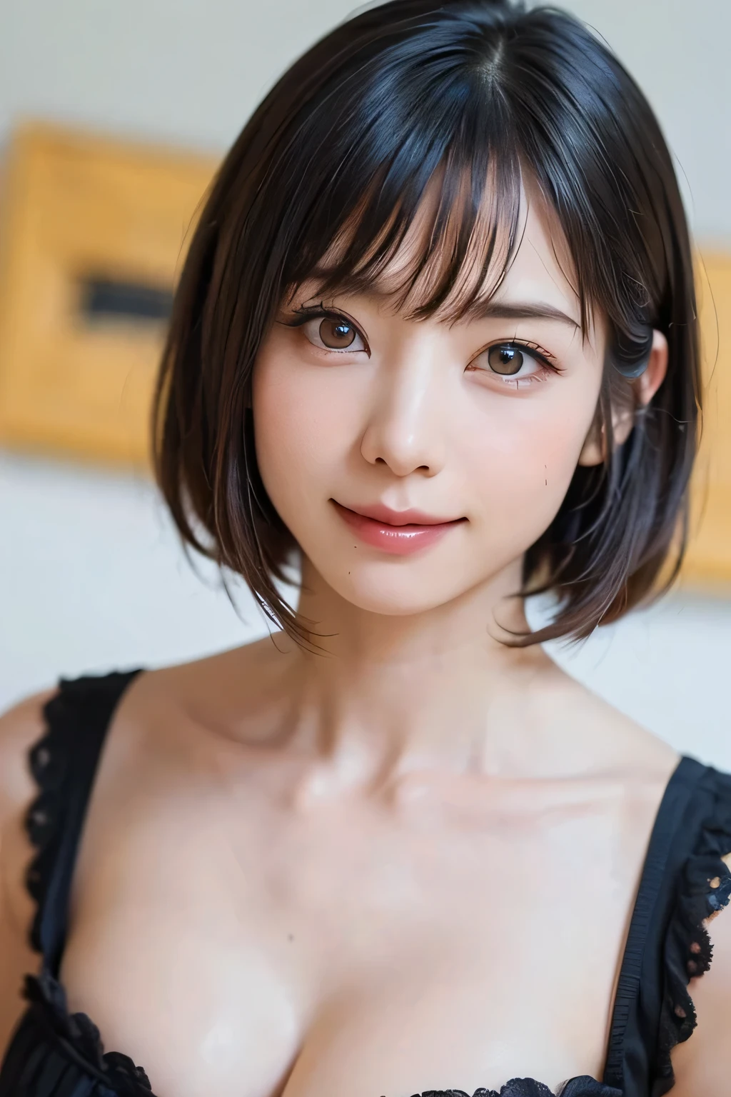 女の子1人、top-quality、realisitic、report、depth of fields、natural soft light、during daytime、魅惑的、beauitful face、Cleanliness、Pure face、de pele branca、cute hawk hair、bangss、the beach、rays of sunshine、Nedium Breast Body Esbian、((Beautiful face with sweater golden ratio Beautiful face with symmetry))、long neck、Put your ears out、Clean short bob hair with bangs、Smile with your mouth closed:1.4、Smile with your mouth closed:1.4、Perfect fingers、perfect hand、Perfect body、face perfect、Shine a light into the eyes、Perfect Anatomy:1.4、very cute super model:1.4