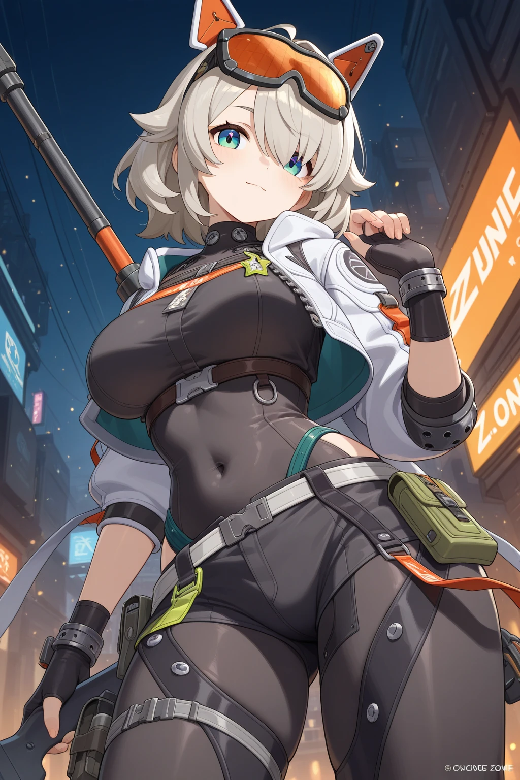 Full body image, フロント, One girl, 18-year-old, Mix 4, (32k, RAW Photos, Highest quality, masterpiece:1.2), (Anime-like, photoAnime-like:1.37), cute, ミニスカートのドレス, night, rain, Humidity, Professional Lighting, Photon Mapping, Radio City, Physically Based Rendering, Super Resolution, (Big Breasts:1.2), {{The biological weapon that had preyed on the younger sister took her place and reunited with the older brother.}}, Girl Skull, whole body, NSFW