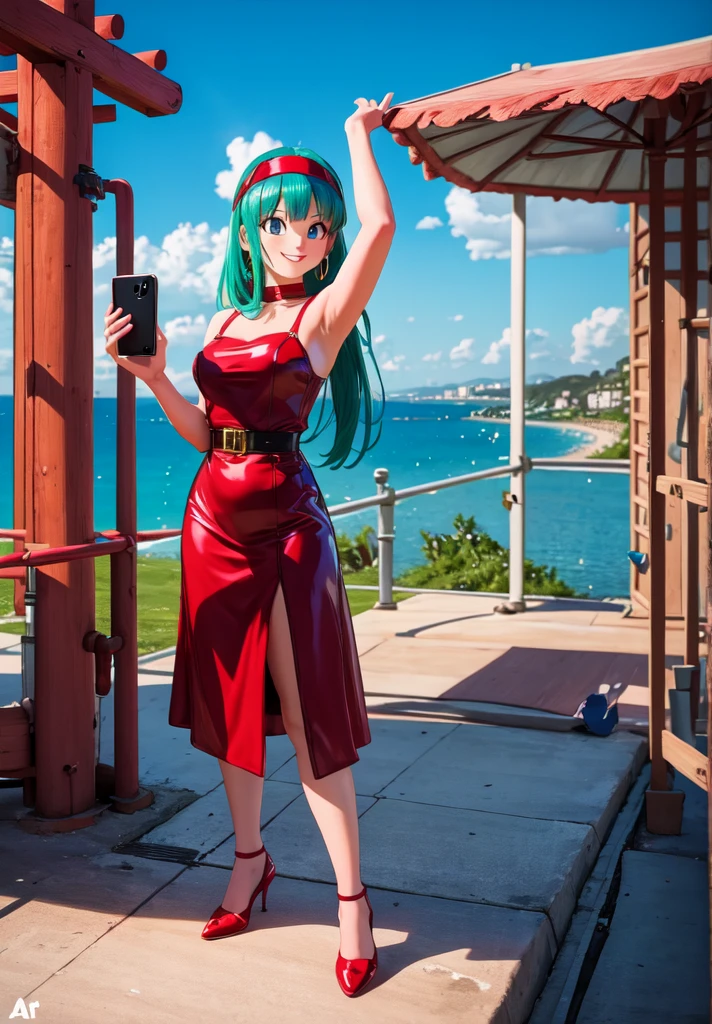 (Photo:1.3), highdetail, Bulla, 1girl, solo, aqua hair, red headband, solo, black dress, strapless, skin-tight dress, sexy poses, Smile, upper body. (acclaimed, alluring, captivating, exciting, gorgeous, striking:1.3), (trending on artstation:1.3), 2D illustration, high quality.