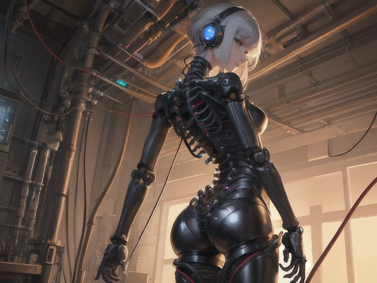 1mechanical girl,ultra realistic details, (((Dove Cameron))) ,(portrait), global illumination, shadows, octane render, 8k, ultra sharp,intricate, ornaments detailed, cold colors, metal, egypician detail, highly intricate details, realistic light, trending on cgsociety, glowing eyes, facing camera, neon details, machanical limbs,blood vessels connected to tubes,mechanical vertebra attaching to back,mechanical cervial attaching to neck,sitting,wires and cables connecting to head,