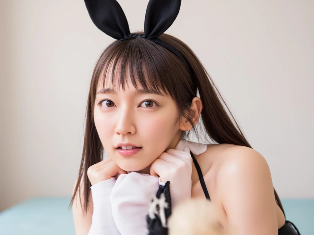 NSFW,Highest quality,Masterpiece,8k,Playboy Bunny,Saggy super big,(Droopy eyes),vaginal sex,Bondage,((Drip lotion,oily skin)),Place your hands behind your head.