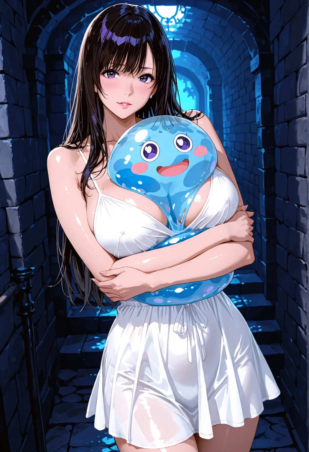 best quality, masterpiece, cinematic, volumetric lighting, realistic, fine detail, detailed face, cute slime