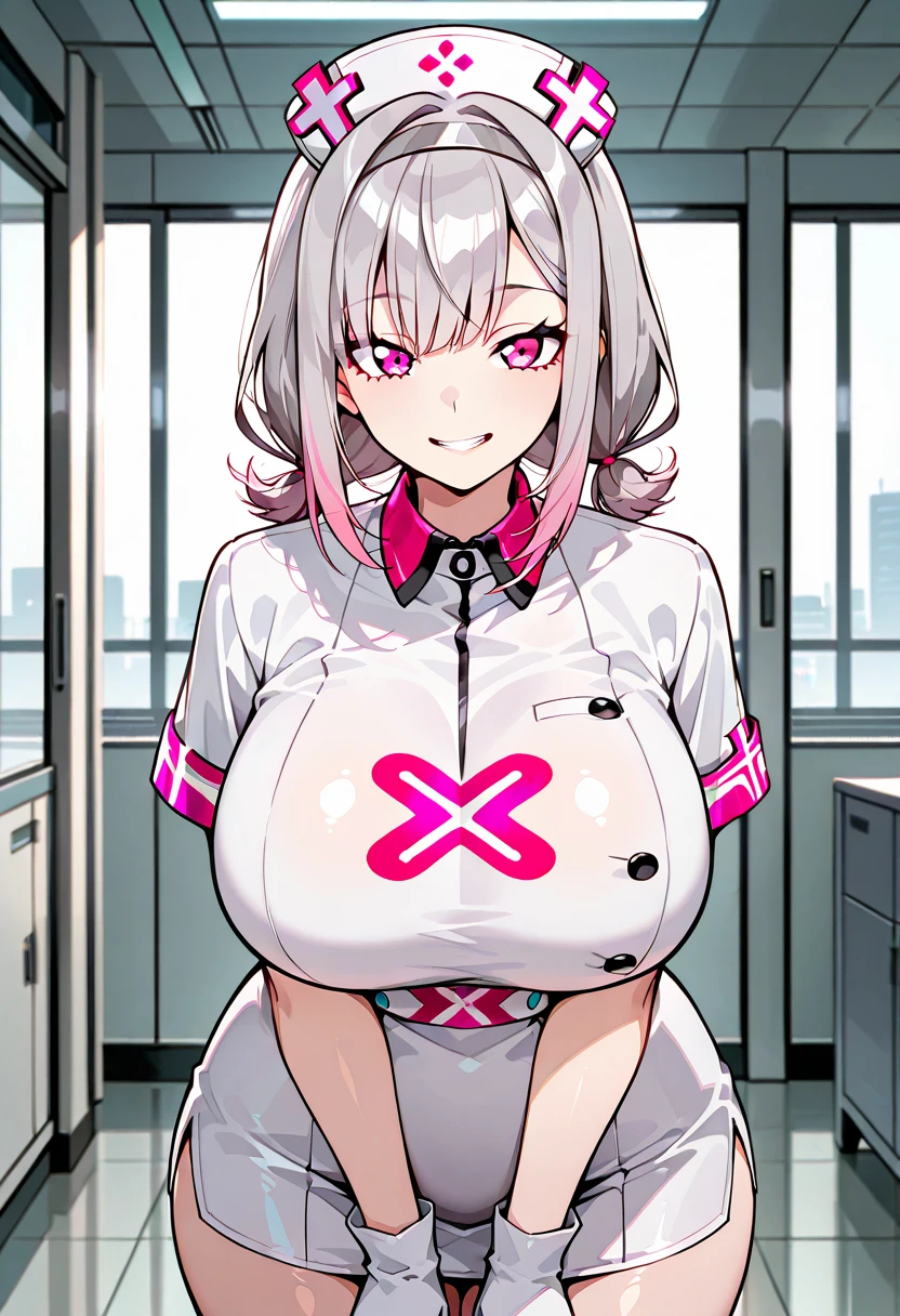 1girl, Breasts, White latex nurse outfit