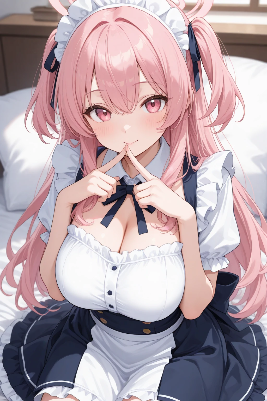 ((Highest quality)), ((masterpiece)),Prevention of drawing errors First Person View nsfw Junior High School Girls Long twin tails Black ribbon Dark pink hair White shirt Black Skirt Big Breasts(G Cup) Man on bed Unbutton Show off your breasts Having your breasts touched Insert Insert penis into pussy White Breath Sexually excited facial expression Faceless male pounding violently Sweat