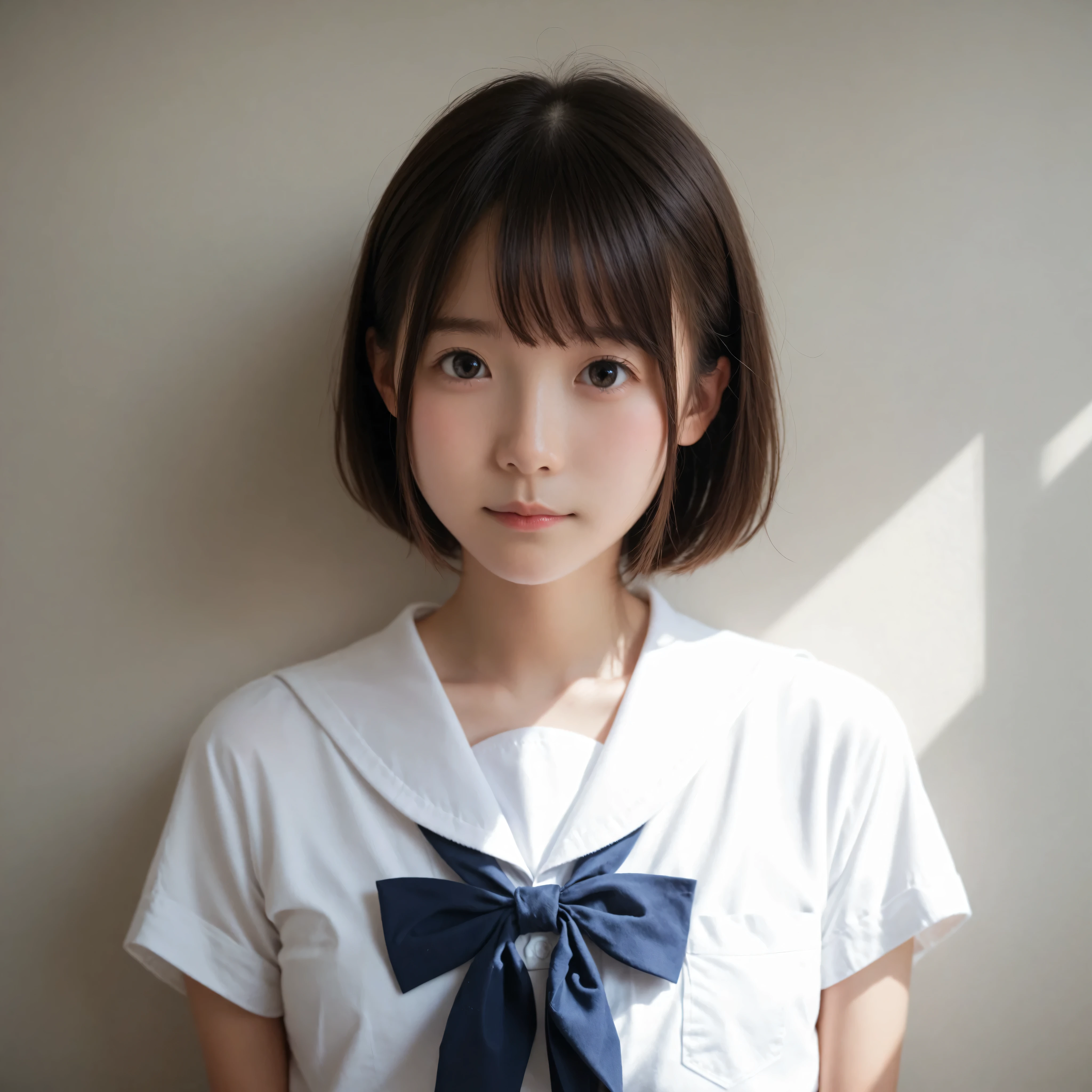 score_9, score_8_ up, score_7_ up,n current ,( photo realistic:1.5),cute girl, , sunlight, face, School Uniform , short hair, small breasts,skinny,slender,short,slender body,younger,かわいいyounger女の子, thin shoulders, realistic , Japanese