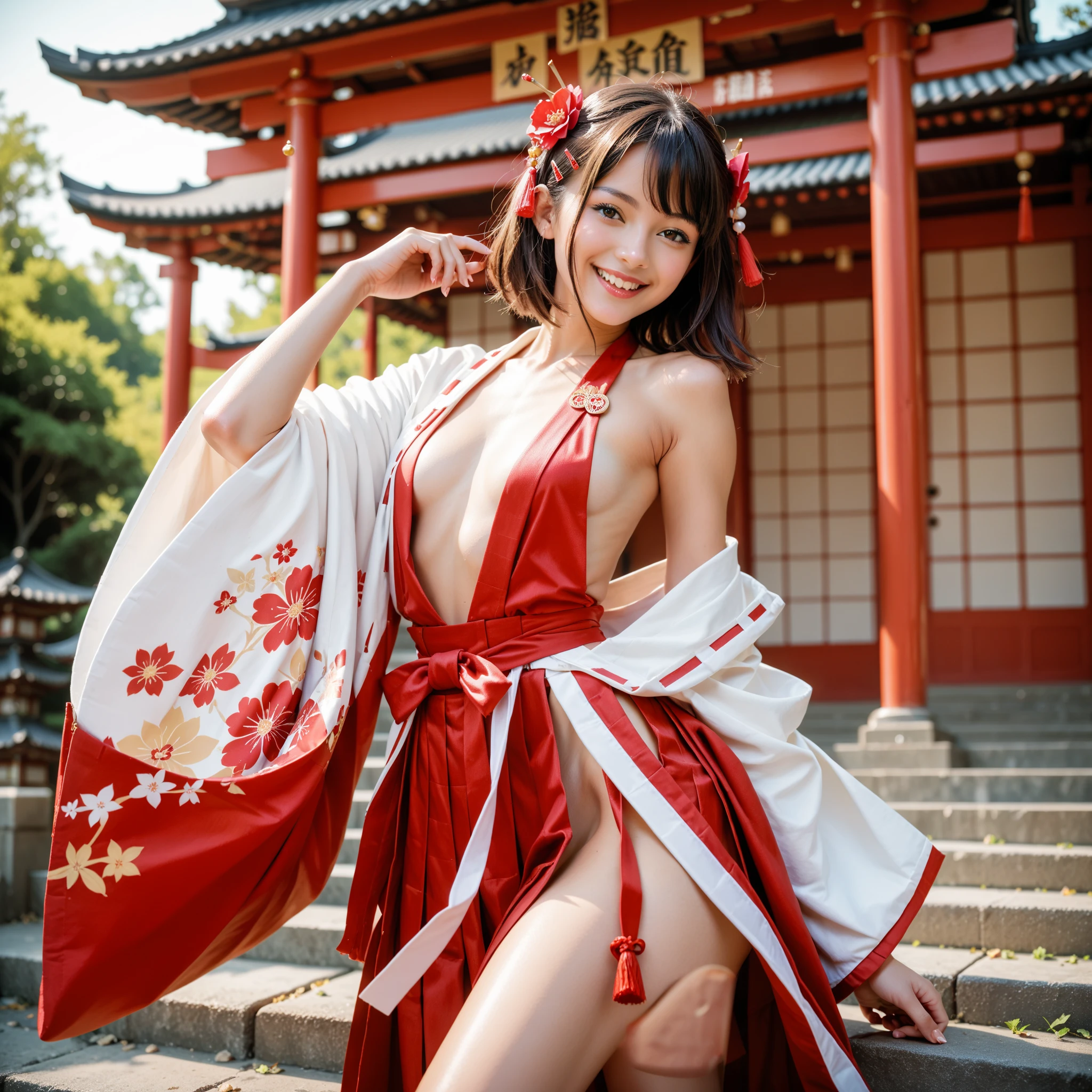 (masterpiece、high resolution、high quality)、Japanese beautiful girl:1.3、12-year-old elementary school student、Immature body、Beautiful body、Japanese Yukata、Soaring、night、Laughter、Clear Eyes、、Beautiful Skin、 (Orange kimono、Sunny clothes、Long-sleeved kimono、Japanese style floral pattern:1.2、Her breasts are exposed from her kimono) , Black-haired , Japanese style hair ornaments、Very small breasts、Small breasts、Beautiful cherry-colored areola、Beautiful erect nipples、Small butt、Shaved、Cool Summer、nightの夏祭り、Fireworks display、Professional Photography、Sitting with legs wide open、She spreads her legs wide open to show off her private parts.、Masturbating