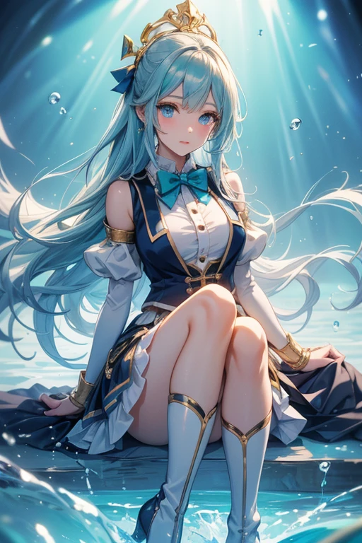 hatsuneMiku、(ultra Realistic), (An illustration), (Highres), (8K), (highlydetailed), (the best illustration), (Beautiful Detailed Eyes), (beste Quality), (Super Detailed), (Master peace), (Wallpapers), (Detailed Face), solo, 1girl, Aristocratic dresses、White hair, Iris heterochromatic eyes, small moles under eye, medium chest, Long legs,Stunning composition,Foot braids,Beautiful and detailed legs