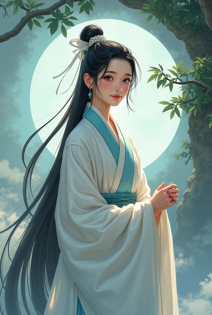 A Girl, Ancient Chinese clothing, total body, sunrays, Clear face, clean white background,fior,the moon, master masterpiece, super-detail, epic composition, UHQ, high quallity, extremely detailed, official arts, 制服 8k 壁纸, super-detail, 32k